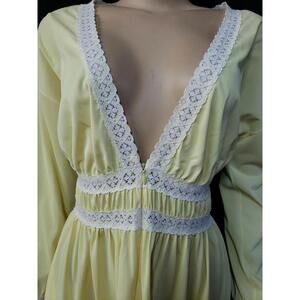 Gossard Artemis Vintage Midi Yellow Nightgown Peignoir Robe Sz L Zip Front  #CB4